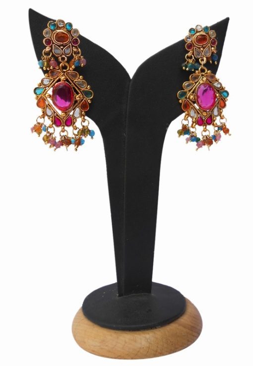 Designer Polki Earring in Multi Colored Stone and Beads for Wedding-0