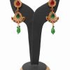 Buy Online Designer Polki Earrings in Red and Green Stones for Weddings-0