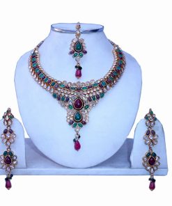 Shop Online Designer Polki Necklace Set with Fashion Earrings and Tika-0