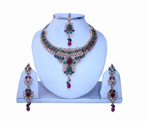Shop Online Designer Polki Necklace Set with Fashion Earrings and Tika-0