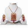 Buy Online Designer Polki Pendant Set With Earrings In Maroon Stone-0