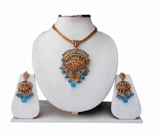 Buy Online Beautiful Designer Polki Pendant Set with Earrings From India-0
