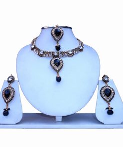 Latest Designer Polki Stone Necklace Set with Earrings and Maang Tika-0