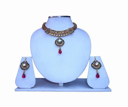 Beautiful Designer Semi Precious Polki Necklace Set with Earrings-0