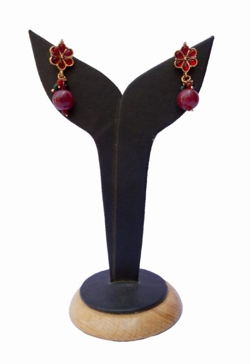 Elegant Red Colored Polki Earrings from India for Fashionable Women-0