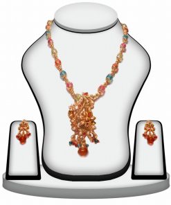 Multi-color Traditional Ethnic Flower Shape Polki Necklace Set -0
