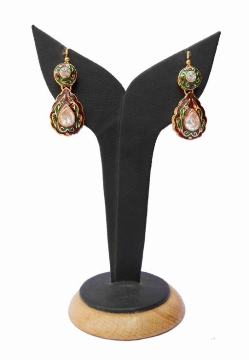 Fashionable Red and Green Minakari Earrings in Antique Polish-0