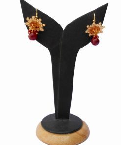 Gorgeous Fancy Polki Earrings in Red Stone Beads and Antique Polish-0