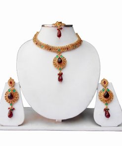 Fashion Necklace Set with Matching Earrings and Tika for Girls-0