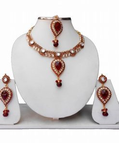 Traditional Indian Fashion Necklace Set with Matching Earrings and Tika-0