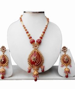 Trendy Designs Fashion Pendant Set With Earrings in Red Stones-0