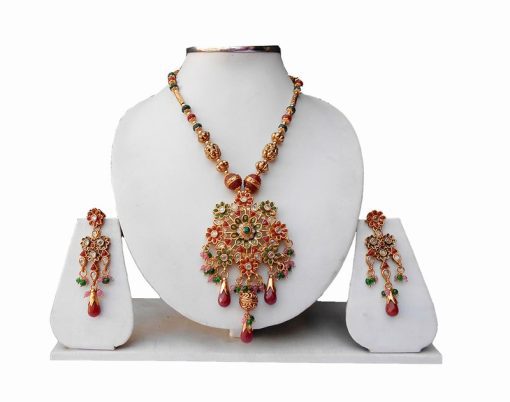 Buy Online Multi Colored Fashion Pendant Set with Beautiful Earrings-0
