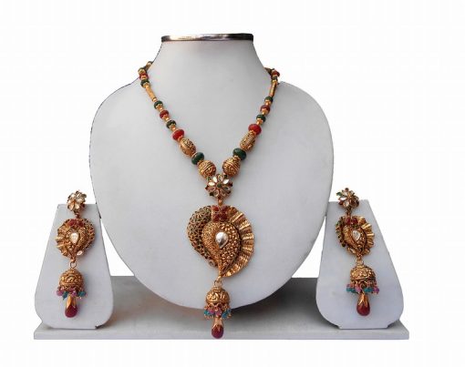 Beautiful Red and Green Fashion Pendant Set with Matching Earrings-0