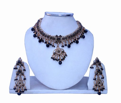 Latest Designer Indian Fashion Polki Necklace Set with Matching Earrings-0
