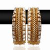 Fashionable Golden Bangles with White Stones in an Intricate Design-0