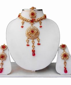 Buy Fashionable Kundan Necklace Set with Earrings and Tika-0