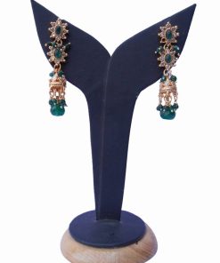 Elegant Semi Precious Green Stone Polki Earrings for Fashionable Women-0