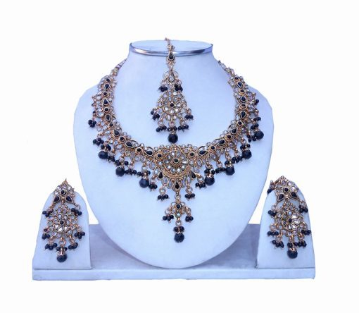 Designer Fashionable Polki Necklace Set with Earrings and Maang Tika-0