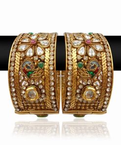 Buy Online Gorgeous Bridal Bangles in Red, Green and White Stones-0