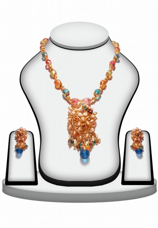 Gorgeous Multicolored Ethnic Designer Polki Necklace and Earrings Set -0