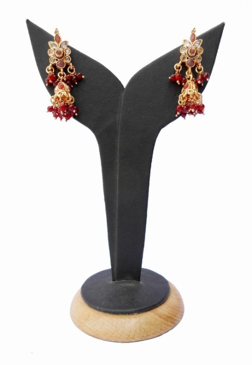Elegant High Quality Red and White Stone Polki Earring from India-0