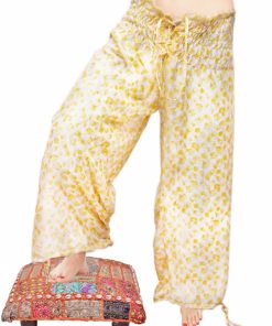 Designer White and Yellow Patchwork High Waisted Drop Crotch Pants-0