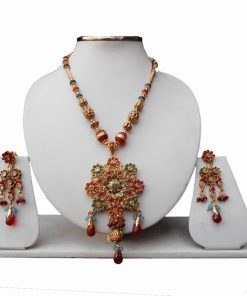 Latest Collection of Indian Bridal Polki Pendant Set With Earrings-0