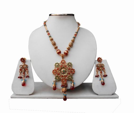 Latest Collection of Indian Bridal Polki Pendant Set With Earrings-0