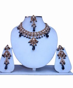 Traditional Designer Bridal Indian Kundan Necklace Set with Earrings and Tika-0