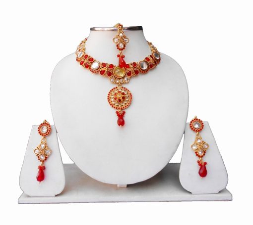 Buy Online Indian Necklace Set with Fashion Earrings and Tika for Ladies-0