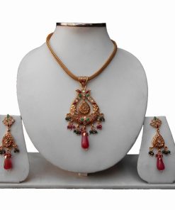 Buy Online Indian Polki Pendant Set With Designer Fancy Earrings-0