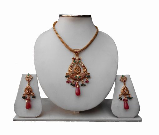 Buy Online Indian Polki Pendant Set With Designer Fancy Earrings-0