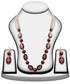 Latest Design Red Kundan Beads Necklace Set with Jhumkas From India-0