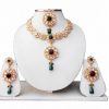 Buy Online Kundan Necklace Set in Green Stone with Earrings and Tika-0