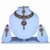 Gorgeous Mehendi Green Polki Stone Necklace Set with Earrings and Tika-0