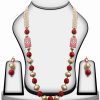 Party Wear Necklace Set with Earrings in Red, White and Pink Stones with Kundan Work-0