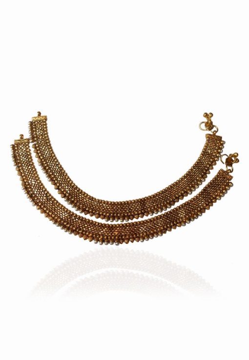 Stylish Party Wear Pearl and Golden Polish Anklets for Weddings-0