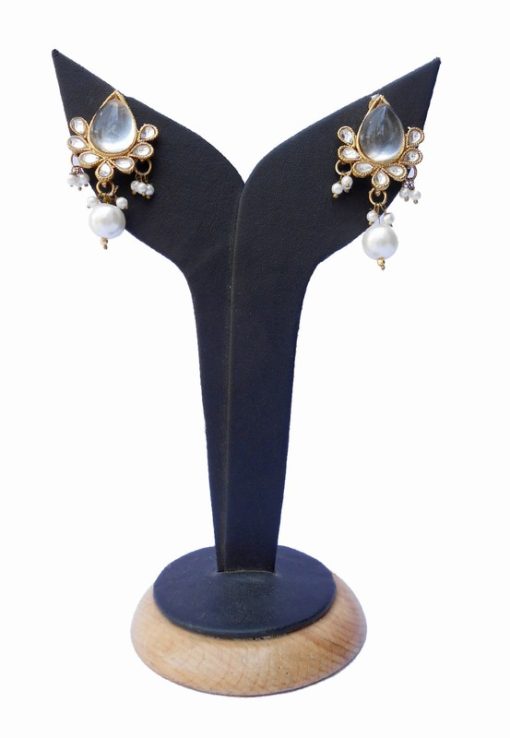 Latest Design Elegant Semi Precious White Pearl Polki Earrings-0