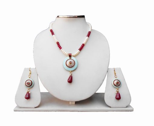 Buy Turquoise Stones Pendant Set With Designer Earrings From India-0