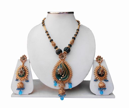 Buy Designer Semi Precious Stone Pendant Set with Earrings From India-0