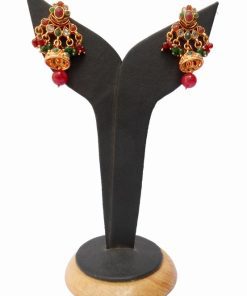 Beautiful Designer Red and Green Stones Polki Earrings for Special Occasion-0