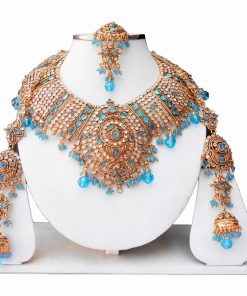 Designer Polki Necklace Set with Matching Earrings and Maang Tika-0