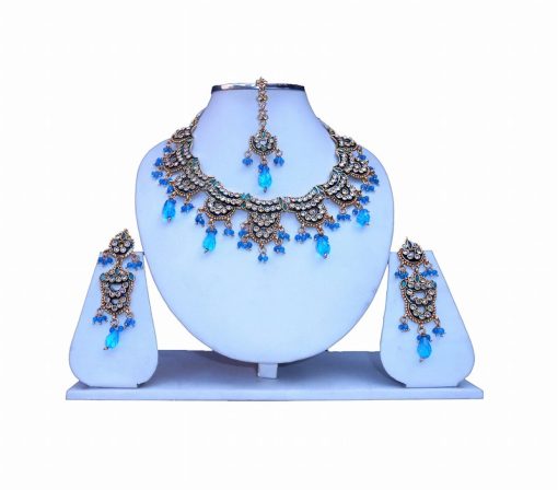 Buy Online Polki Necklace Set with Earrings and Maang Tika From India-0