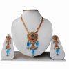 Shop Online Graceful Turquoise Blue Polki Pendant Set with Earrings-0