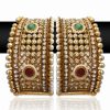 Posh Golden Bangles for Women in Red, White and Green Stones from India-0