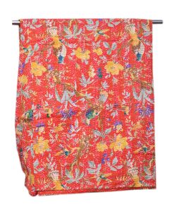 Buy Vibrant Orange Bed Covers With Stitched Nature Prints at Wholesale Prices-0