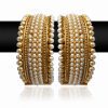 Uptown Royal Pearl Bangles for Women in Fine Gold Polish-0