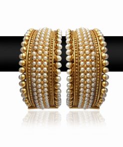 Uptown Royal Pearl Bangles for Women in Fine Gold Polish-0
