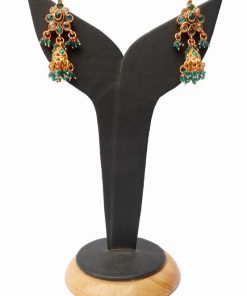 Shop Online Pretty Green Studded Polki Earrings with Antique Polish-0