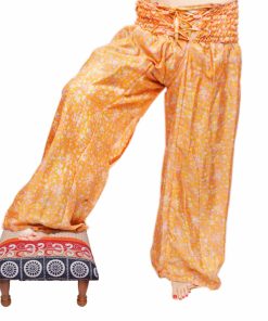 Stylish Aladdin Pants with Glossy Mustard Yellow and White Mixed Pattern-0